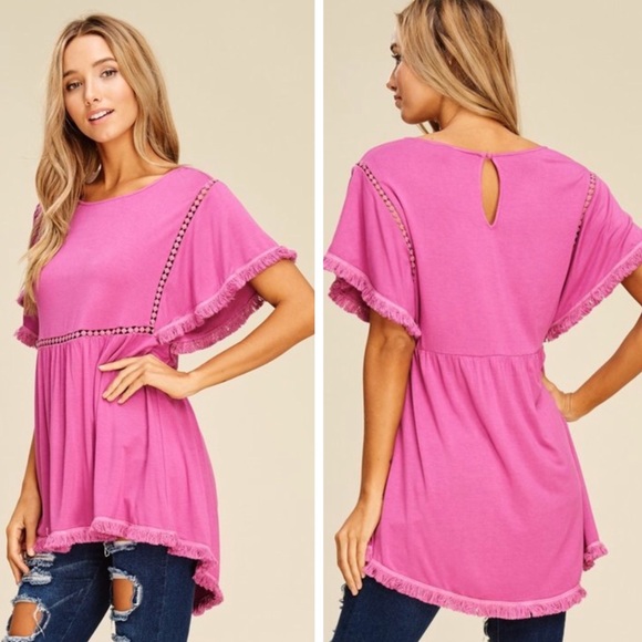 New Fuchsia Summertime Boho Fringed Tunic - Picture 3 of 3